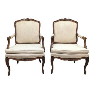1980s French Country Fauteuils Arm Chairs by Lewitte's of North Carolina- Set of 2 For Sale