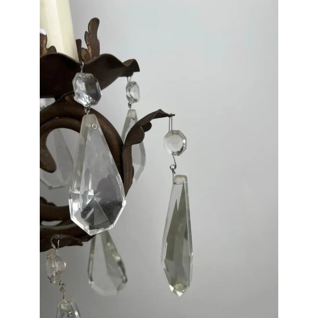1960s French Regency Style Bronze Wall Sconces With Crystal Drops and Shades, a Pair For Sale - Image 10 of 13
