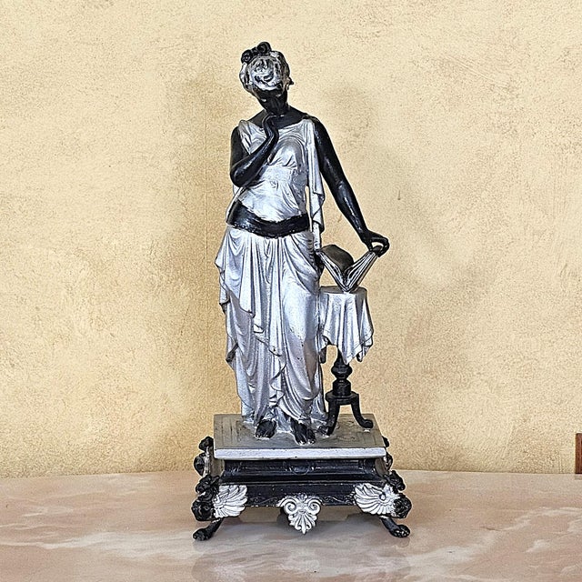 19th-Century Victorian Spelter Greek Muse & Classical Maiden Statues – Pair For Sale - Image 10 of 18