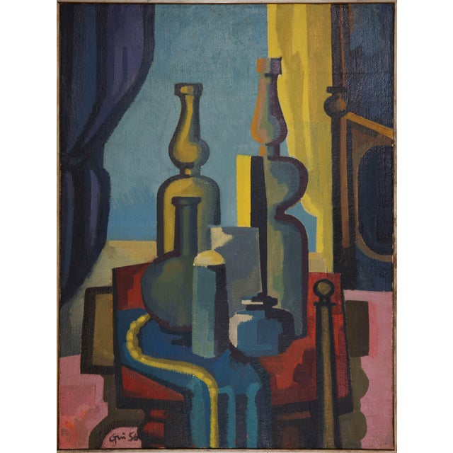 Ev Grüger, Still Life with Bottles, 1956. Oil on Canvas For Sale - Image 4 of 5
