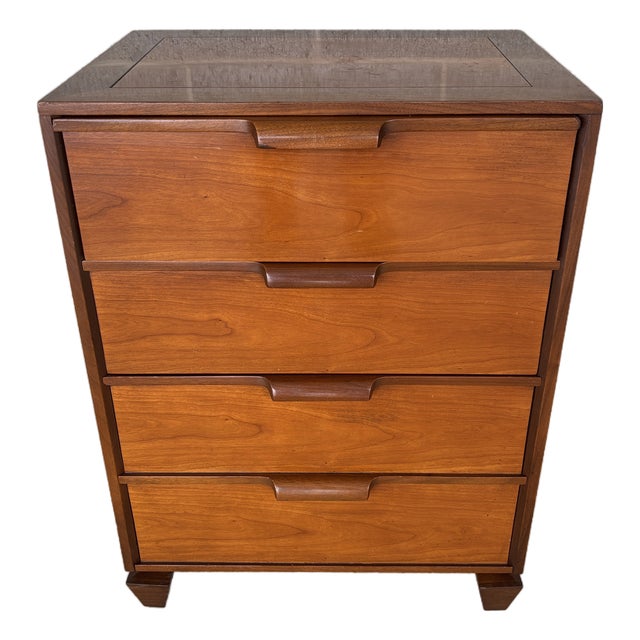 Tomlinson Mid Century Modern 3 Drawer Cherry & Walnut Nightstand For Sale
