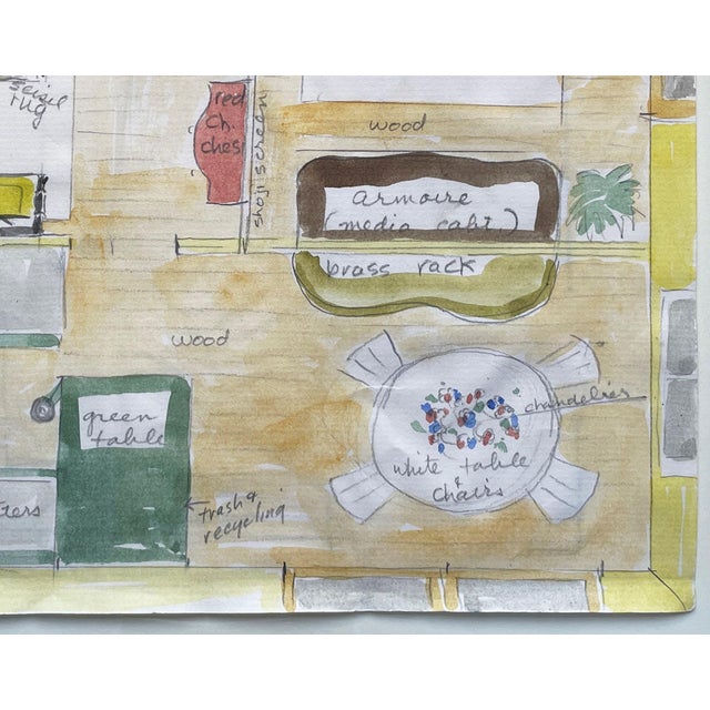 1960 Original Watercolor New York Apartment Room Sketch - For Sale - Image 4 of 6