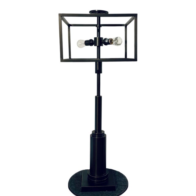 Currey & Company Industrial Modern Tall Bronze Frame Table Lamp Prototype For Sale