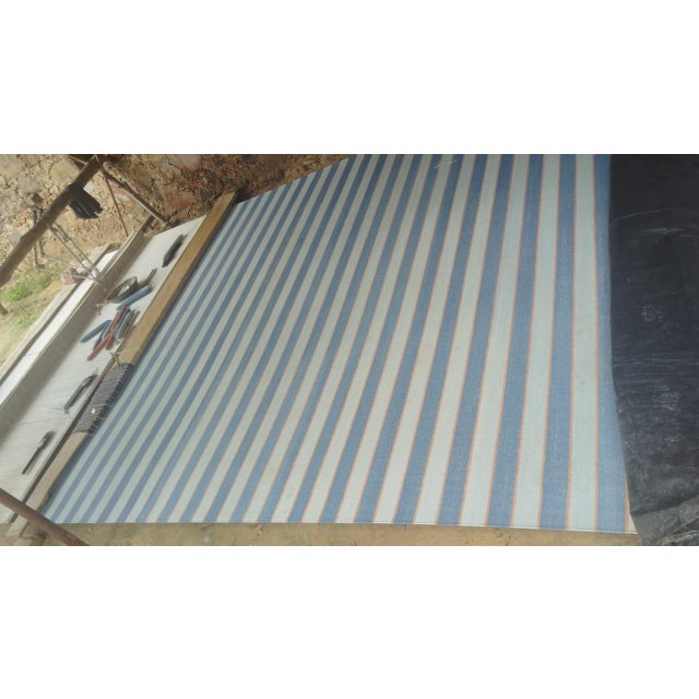 Royal Blue Handmade Cotton Area Rug, Vegetable Dyed, Blue and Orange Striped Dhurrie -6'x9' For Sale - Image 8 of 13