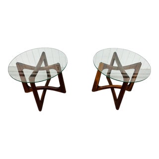 Mid-Century Modern Adrian Pearsall Walnut Glass Top Side Tables - Set of 2 For Sale