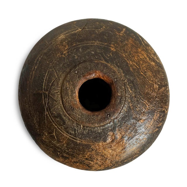 Antique old wooden tobacco container from India. Adorned with metal decorative details. Each is unique and sold individually.
