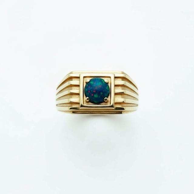 Opal Solitaire Ring for Men Silver, Gold, Size 10 For Sale - Image 4 of 6