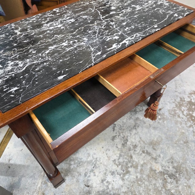 Early 20th Century John Stuart French Empire-Style Walnut Commode With a Black Marble Top. For Sale - Image 14 of 16