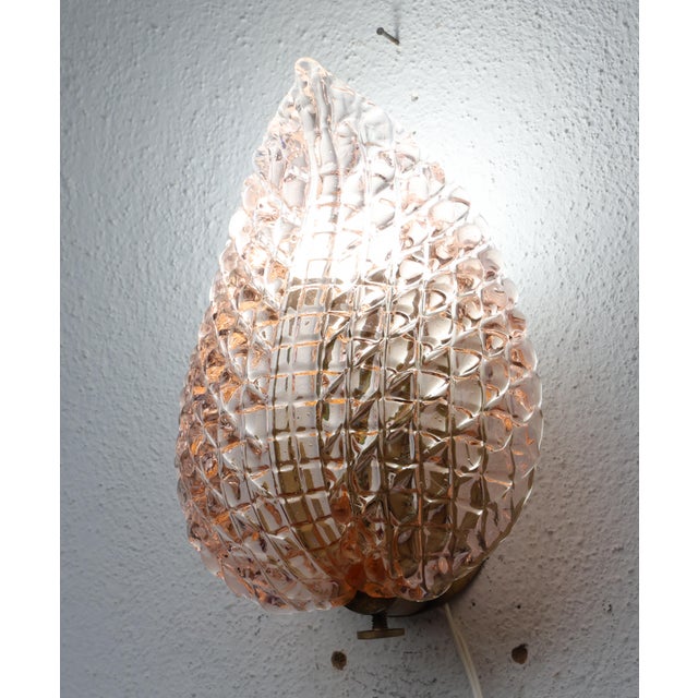 1950s Rare Wall Light Pink Jewel Murano Glass Leave by Barovier E Toso For Sale - Image 6 of 8