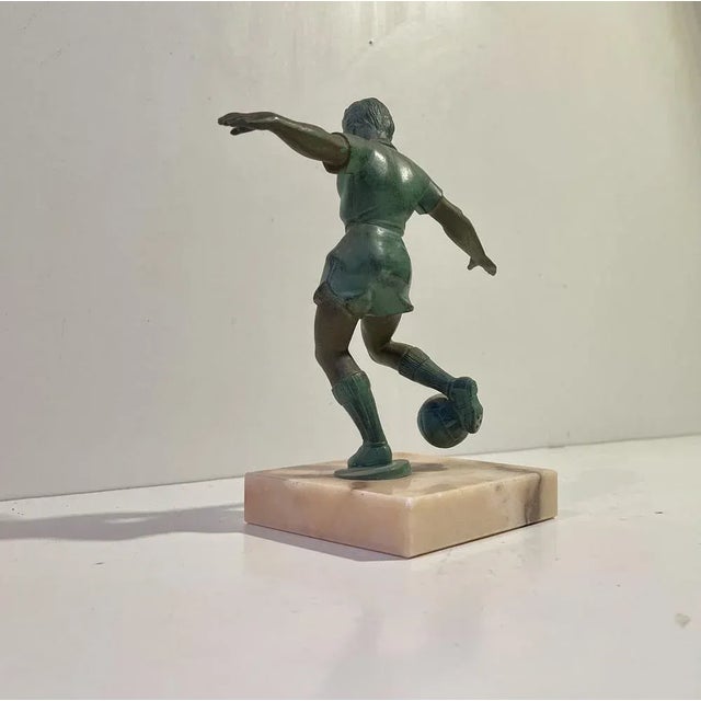 Art Deco Style Soccer or Football Player in Bronzed Metal and Marble, 1940s For Sale - Image 4 of 9