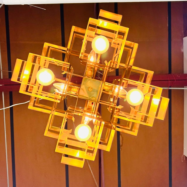 Brass 1970s Curtis Jeré Brass Cubist Cubist Chandelier, Signed For Sale - Image 8 of 14