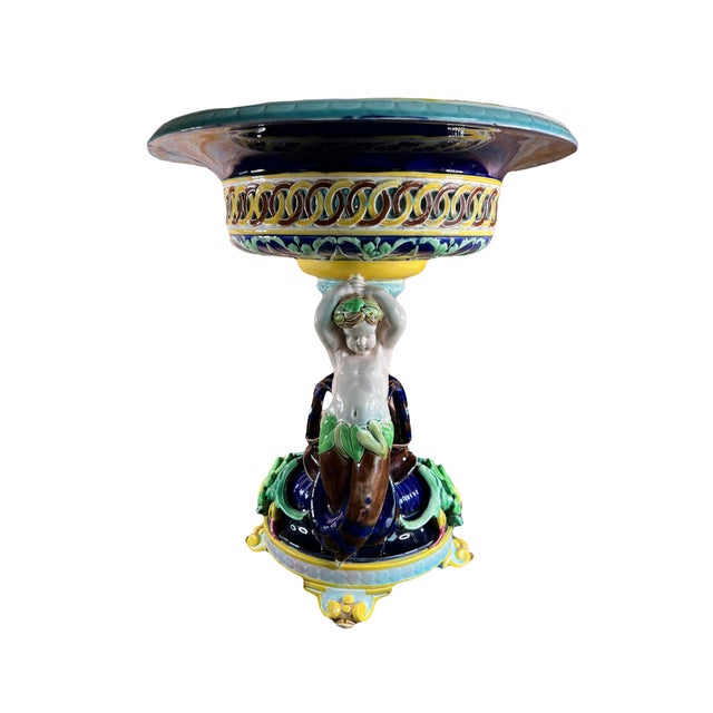 Majolica Vase or Centerpiece with Putti and Frogs, 19th Century For Sale - Image 3 of 12
