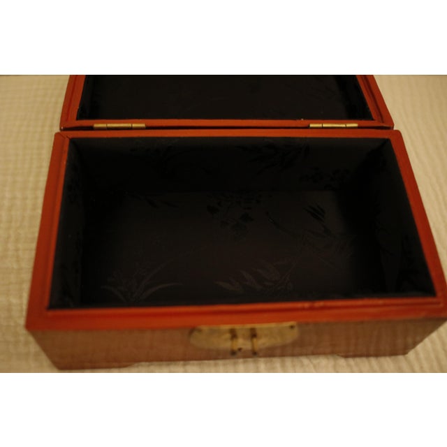 Wood Genuine Leather Vintage Chinese Box With Brass Hardware and Black Silk Lining For Sale - Image 7 of 12