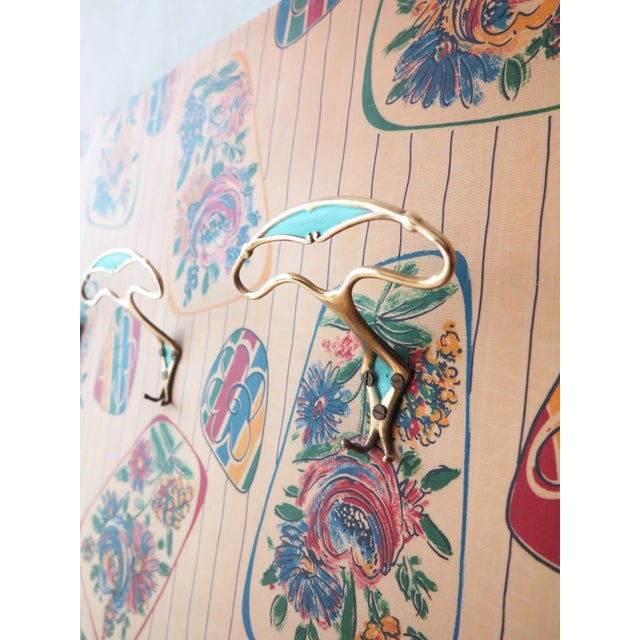 Mid-Century Modern Mid-Century Floral Vinyl Coat Panel with 4 Brass Hooks, 1950s For Sale - Image 3 of 15
