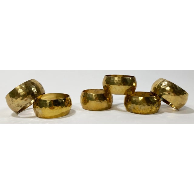 Mid-Century Modern Vintage Hammered Brass Napkin Rings, Set of 6 For Sale - Image 3 of 6