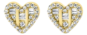 14K Yellow Gold Plated .925 Sterling Silver 1/2 Cttw Round and Baguette Diamond Composite Heart Shaped Stud Earring (I-J Color, SI2-I1 Clarity)