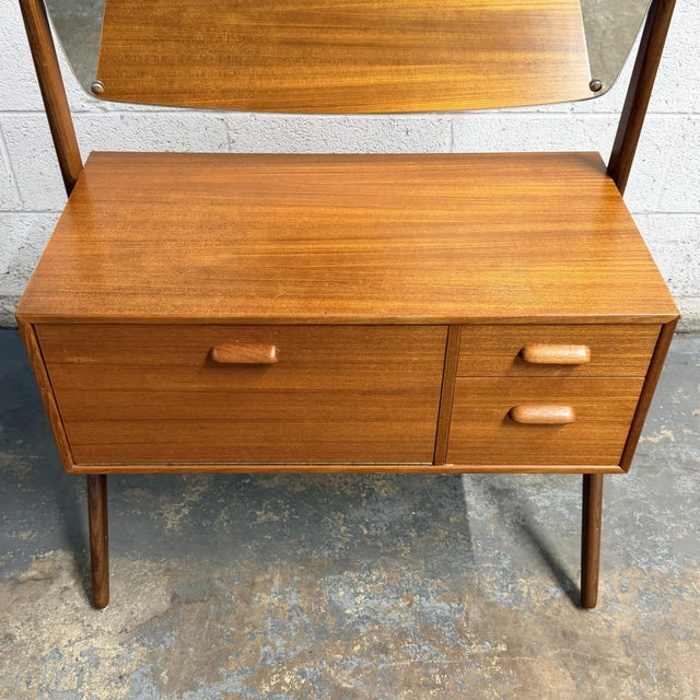 Mid-Century Modern Danish Modern Teak Dressing Table Vanity With Mirror, Olholm Mobelfabrik 1960's, Attributed For Sale - Image 3 of 7