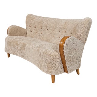Swedish Modern Sheepskin Sofa, 1940s For Sale