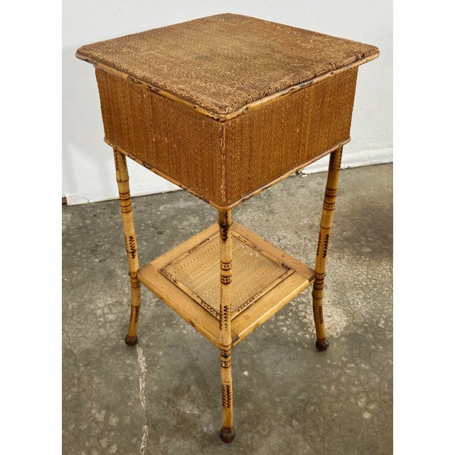 Wood Antique Scorched Bamboo Sewing Table For Sale - Image 7 of 13
