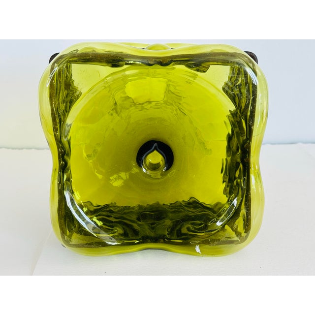 1960s Vintage 1960s Olive Green Glass and Iron Cased Square Vase For Sale - Image 5 of 5