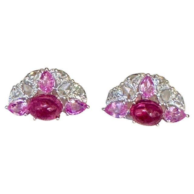 Pink Tourmaline and Pink Sapphire Earrings with Rose Cut Diamonds 18 Karat Gold For Sale - Image 15 of 18