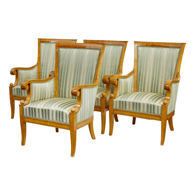 Antique Birch Armchairs, 1900, Set of 4 For Sale