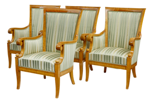 Antique Birch Armchairs, 1900, Set of 4
