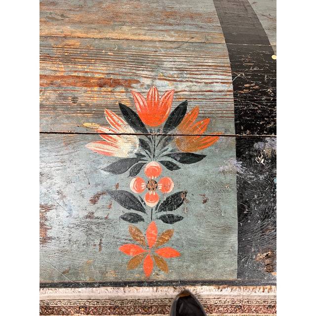 Wood Antique Swedish Oak Kista Dowry Chest C. 1841 For Sale - Image 7 of 13