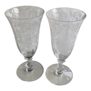 Vintage Cambridge Clear Etched Rose Point Liquor Glasses- Set of 2