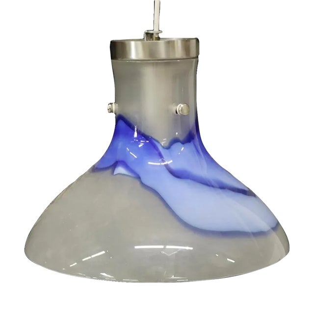 Vintage Blue and White Art Glass Pendant Light For Sale