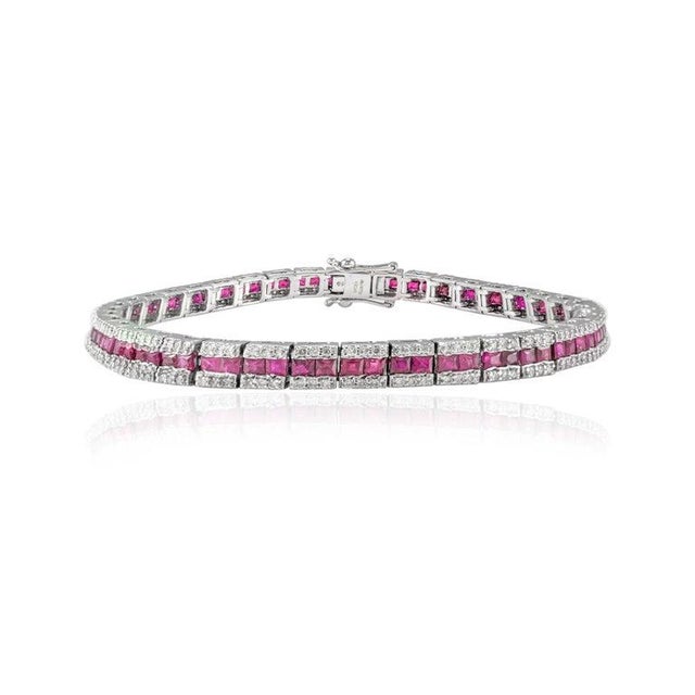 Art Deco Art Deco Style Ruby and Diamond Wedding Tennis Bracelet For Sale - Image 3 of 5