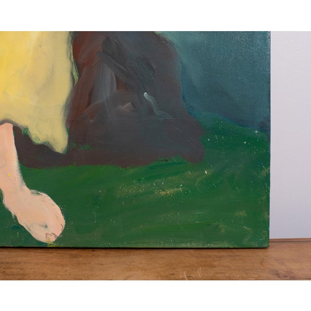 Ira Yeager 20th C. Woman in Yellow Oil Canvas Painting 5.5 Ft For Sale - Image 10 of 18