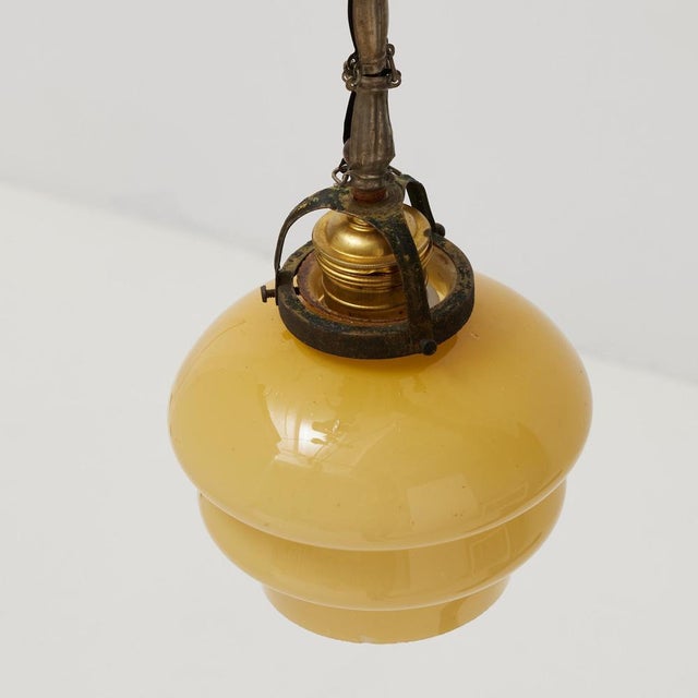 Vintage French Yellow Glass Hanging Lamp, 1930 For Sale - Image 14 of 15