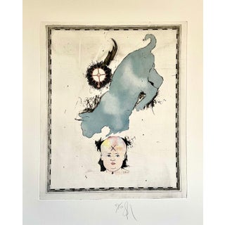Donald Saff, Large Donald Saff Surrealist Pop Art Aquatint Etching Blue cat with Baby, c.1980 For Sale