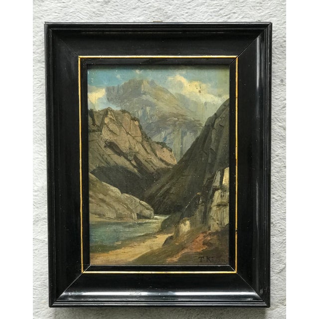 1900 - 1909 Theodor Köppen, Alpine Mountain Landscape, 1900, Oil Painting on Cardboard, Framed For Sale - Image 5 of 5