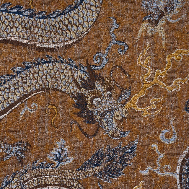 Contemporary SAMPLE - Schumacher Serpentine Dragon Fabric In Brown & Blue For Sale - Image 3 of 6