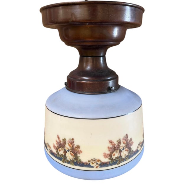 Circa 1920’s Stamped Beardsley Cornflower Blue Ceiling Light With Flowers For Sale In Los Angeles - Image 6 of 6