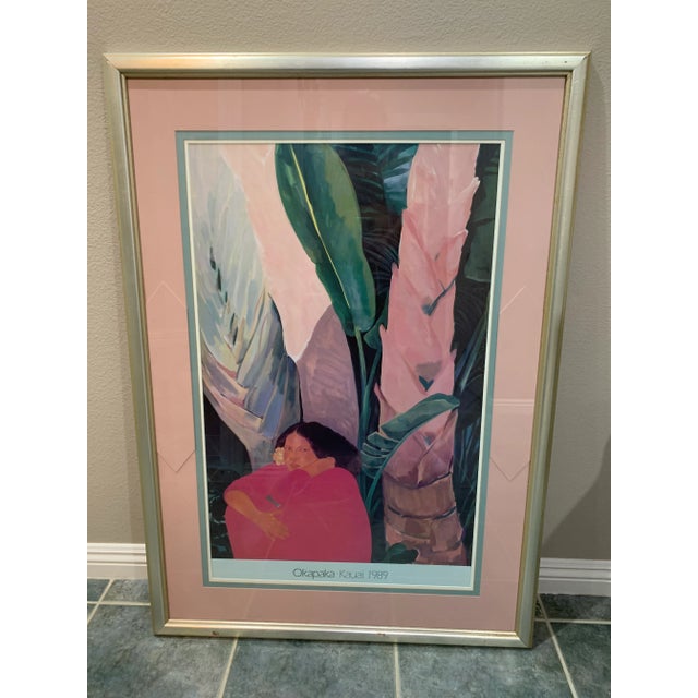 1989 Vintage Pegge Hopper Exhibition Okapaka Kauai 1989 Hawaiian Woman Among Banana And Palm Trees - Presented in a...