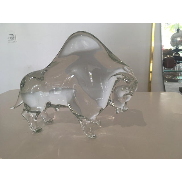 Transparent Murano glass bull sculpture signed by glass blower Zanetti.