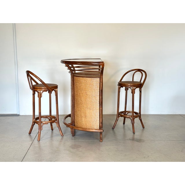 Bamboo Bar and Stools, Set of 3 For Sale - Image 4 of 18