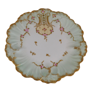 Antique Klingenberg and Dwenger Green Plate with Raised Gold Trim