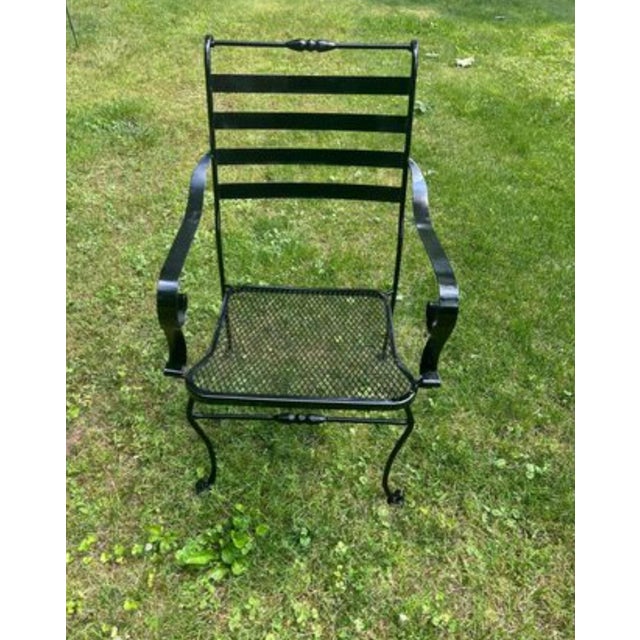 1980s Wrought Iron Patio Table & 4 Decorative Chairs For Sale - Image 4 of 5