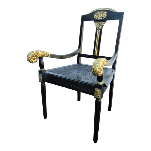 Early 20th Century French Art Deco Ebonized Gilt Carved Chair For Sale