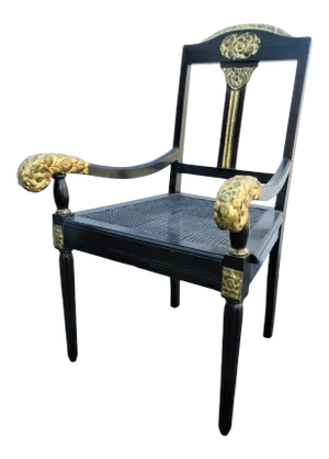 Early 20th Century French Art Deco Ebonized Gilt Carved Chair