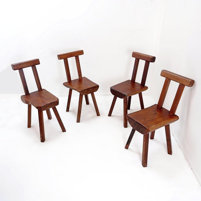 Rustic Brutalist Chair from Mobichalet, Belgium, 1950s, Set of 4 For Sale - Image 3 of 16