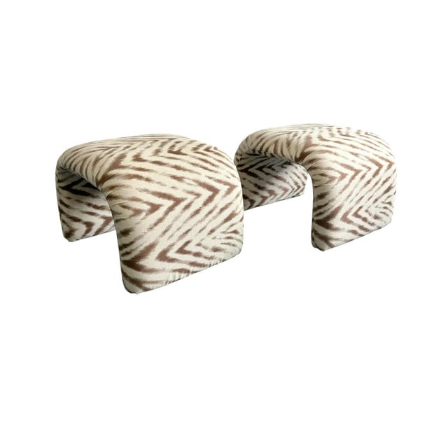 White Vintage Upholstered Waterfall Ottomans/ Stools - A Pair For Sale - Image 8 of 12