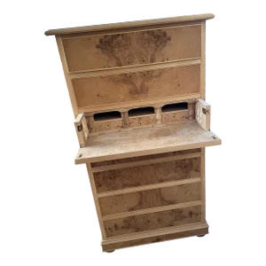 '800 Empire Style Desk Chest of Drawers in Natural Burl Wood on Ash