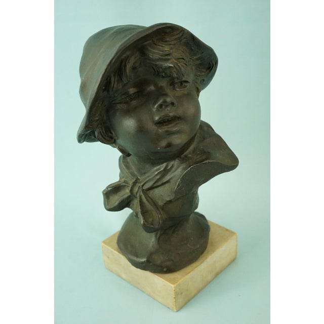 19th Century Bronze Bust Sculpture of a Peasant Child on a Marble Base by Francesco Paolo Michetti For Sale - Image 11 of 18