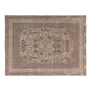 Antique Beige and Brown Geometric Motif Persian Bakhtiari Rug For Sale