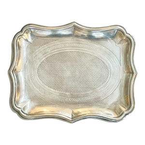 Antique French Art Deco Silver Plate Guilloche Engraved Salver Tray